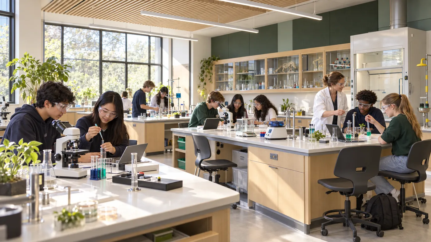 Students working in the Riverside Innovation Centre science lab